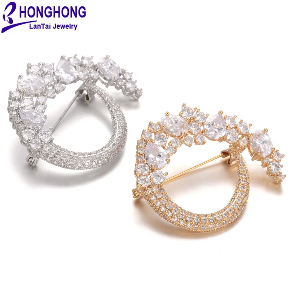 

HONGHONG Cubic zirconia Flower Brooches Pins For Women High Quality Plant Brooch Wedding Dress Jewelry lapel pins