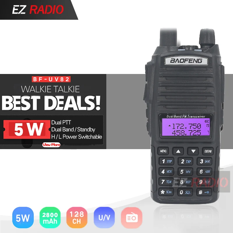 One Radio BaoFeng UV-82 рация 5 Вт 128Ch двухдиапазонный УКВ UHF 136-174 МГц 400-520 МГц Портативный Baofeng UV82 Ham Радио Baofeng 82 - Цвет: One Radio