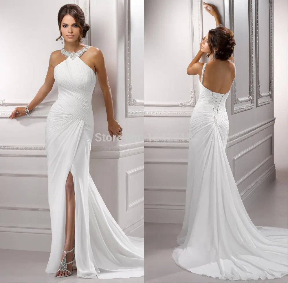 Wedding Wedding Dress Slips online get cheap mermaid style wedding dress slip aliexpress com 2017 side halter high quality backless chiffon summer beach bridal gowns