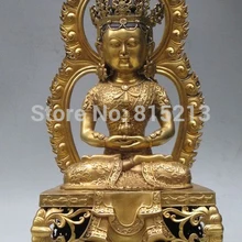 Bi001245 ТИБЕТСКИЙ Ручной Рельеф Бронза Золото долголетия Амитаюс Статуя Будды