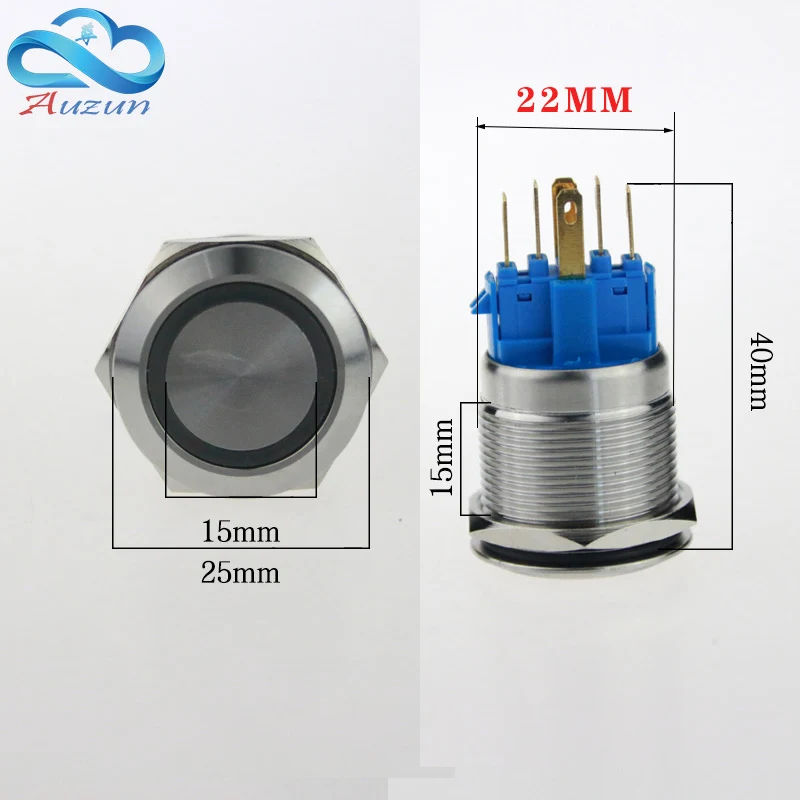 

22mm self-locking metal button with light switch voltage 12v current 5A250VDC waterproof rust red, yellow blue white