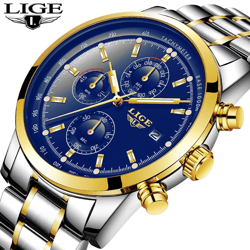 LIGE Watch Men Fashion Sport Quartz Clock Mens Watches Top Brand Luxury Full Steel Business Waterproof Watch Relogio Masculino