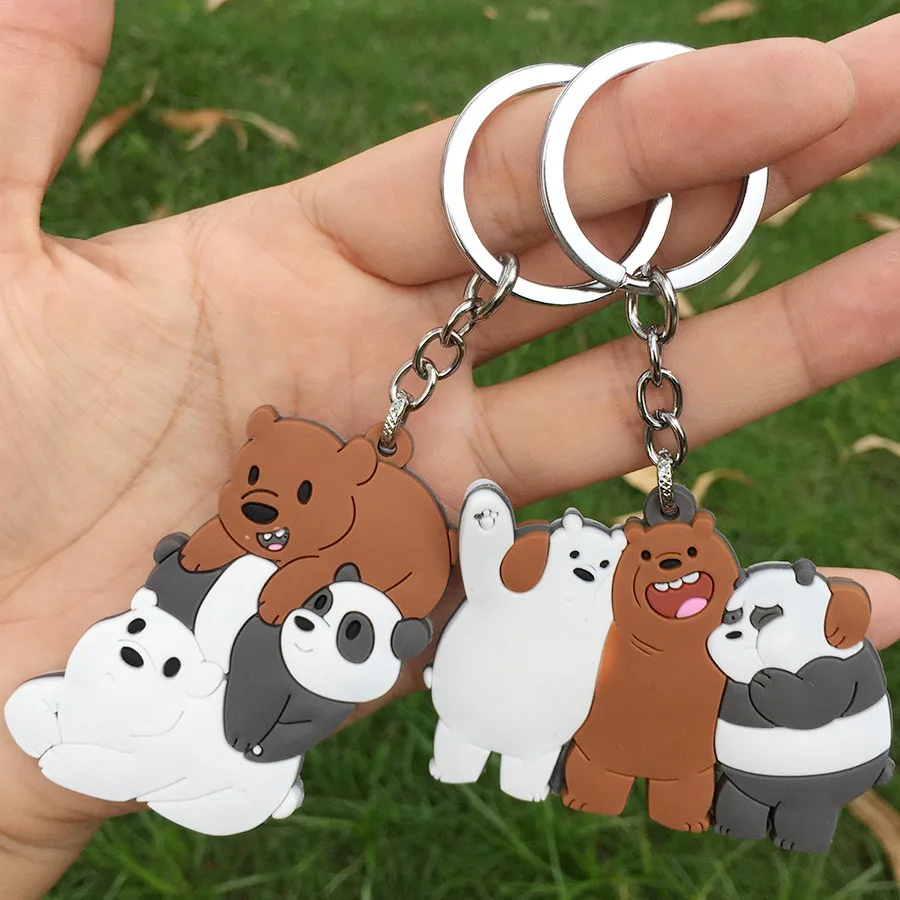 Cute We bare bears rubber Keychain 3D Panda ice bear Grizzly Cartoon