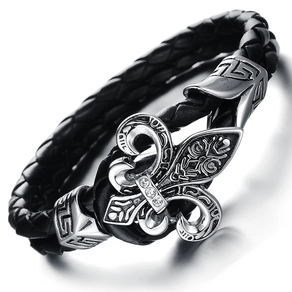Prix pour Rock band tressé En Cuir Bracelet glamour rétro grand hommes Bijoux Gothique de style Hommes En Acier Inoxydable Bracelet Prix pour Rock band tressé En Cuir Bracelet glamour rétro grand hommes Bijoux Gothique de style Hommes En Acier Inoxydable Bracelet