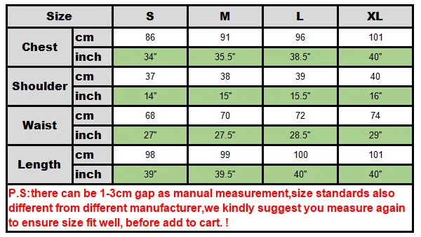 Size chart dress