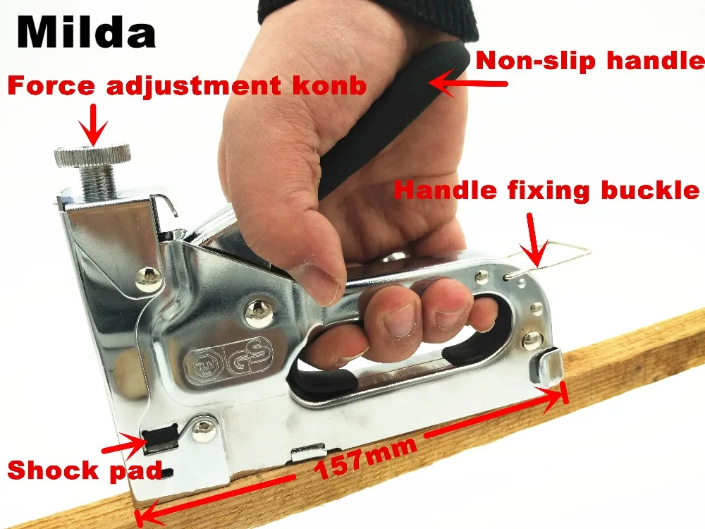 Milda 3-way ручной сверхмощный ручной гвоздь пистолет мебельный степлер для обрамления с 1000 шт скоб бесплатно Деревообрабатывающие инструменты