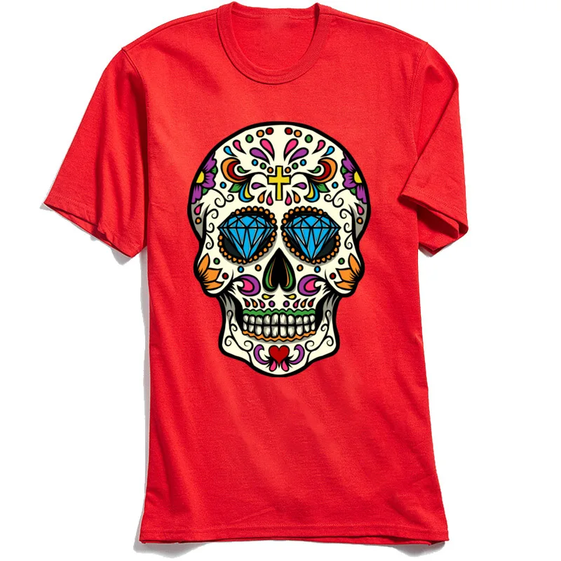 

Mexican Skull T-shirt New Design Men T Shirt O Neck Short Sleeve All Cotton Tops TShirt Custom Tee-Shirt Top Quality Red Tees