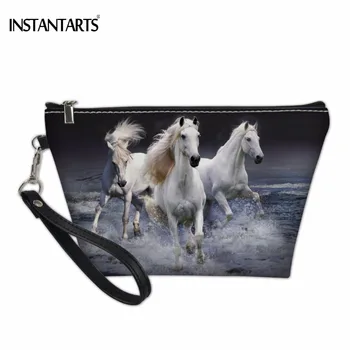 

INSTANTARTS 3D Crazy Horse/Pony Printing Women Cosmetic Cases Travel PU Leather Makeup Case Fashion Girls Makeup Organizer Pouch