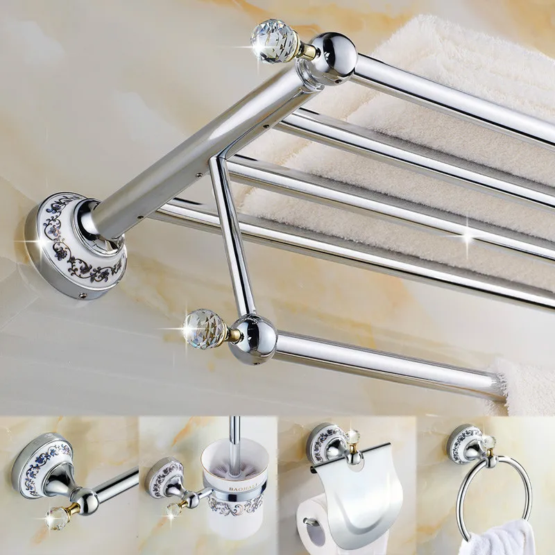 European Ceramic&Crystal Polished Bathroom Accessories Solid Brass Bathroom Hardware Set Chrome Finish Bathroom Products oi3