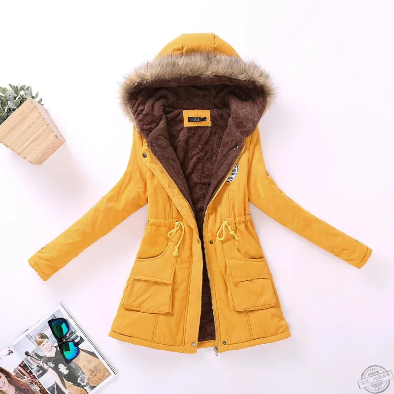 Женская теплая куртка с капюшоном Fitaylor, приталенная стеганая парка средней длины на хлопковой подбивке, новая модель большого размера 4XL на зиму - Цвет: yellow