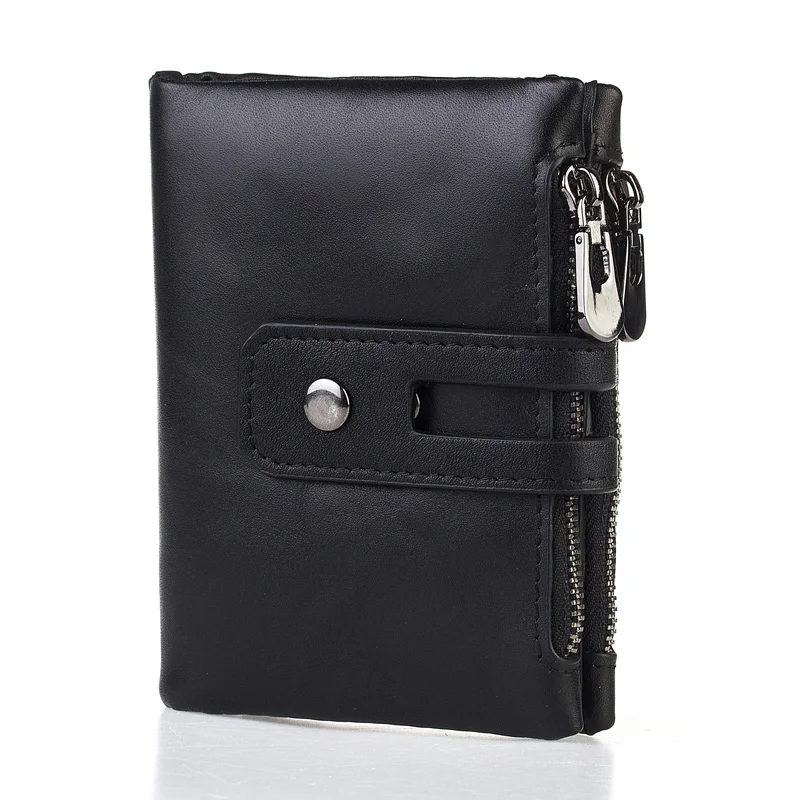 MEDYLA,, натуральная кожа, RFID кошелек, мужской кошелек, для монет, короткая сумка для денег, масло, воск, кожа, мужская, двойная молния, Большой вместительный кошелек - Цвет: Black