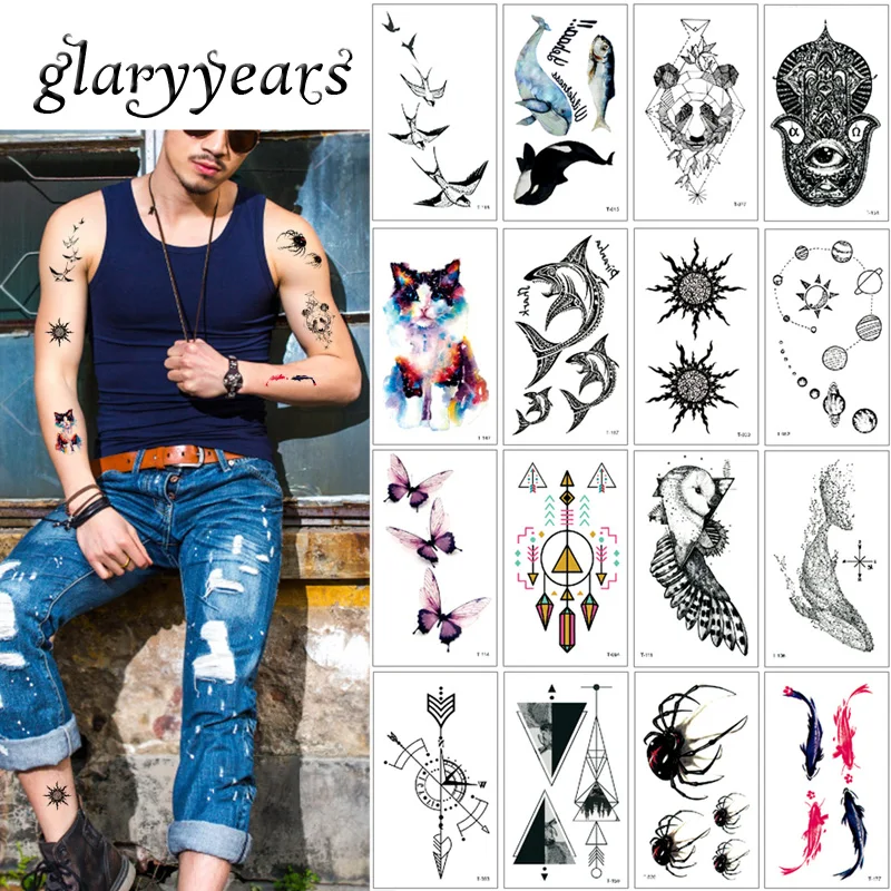 Glaryyears 5 шт./компл. миниатюрные акварельные татуировки животных T геометрические