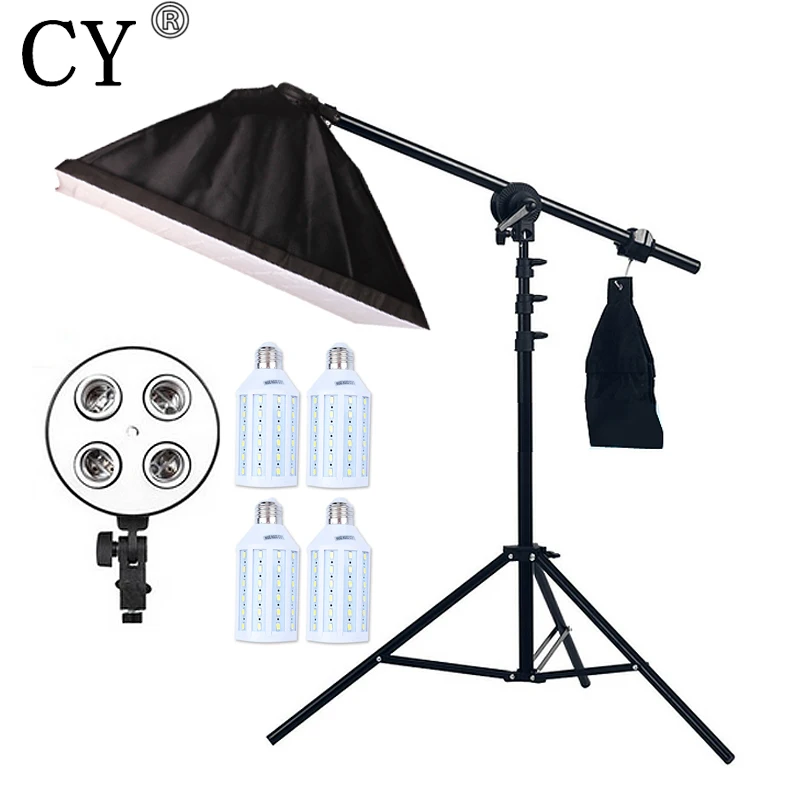 

4pcs 20W LED Light Photo Studio Video Lighting Kit Light Stand*SoftBox With 4 * E27 lamp holder*Boom Arm 75-135cm Hairlight