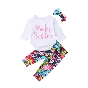 

New Arrival Newborn Infant Kid Baby Girl Clothes Set Sister Newborn Baby Girl Cotton Romper Jumpsuit + Pants 3Pcs Outfit Clothes