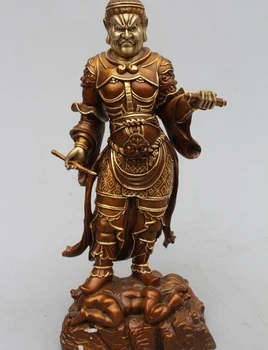 

11"China Buddhism Scarce Royal Pure Bronze Gild Hell Judge King Buddha Statue