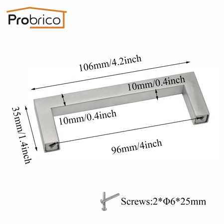 Probrico 5 шт. нержавеющая сталь квадратный барный Шкаф Тянет дверные ручки Матовый никель кухонный шкаф выдвижные ящики тянет JS10 - Цвет: Hole Spacing 96mm