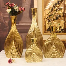 Современная простая керамическая ваза Ins в скандинавском стиле с гальваническим покрытием из чистого золота, украшение для цветочного магазина, свадебная ваза, свадебная ваза