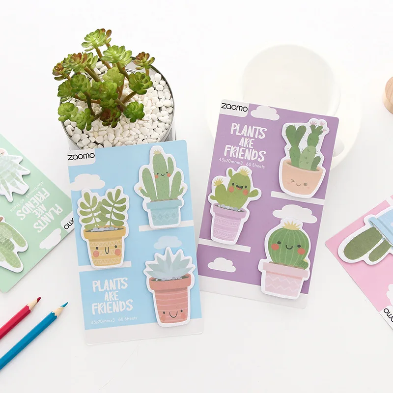 Creative freshness cactus sticky notes Message note repeatedly paste classification book