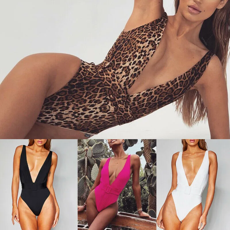 

Women leopard bandage Deep V swimwear bikinis Fancy sexy High waist Padded Push-up swimsuit beach maillot de bain Brazilian 2019
