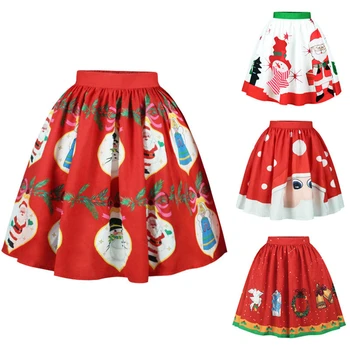 

CANIS Xmas Hot Fashion Women Ladies High Waist Short Skirt Christmas Xmas Santa Claus Elk Deer Printing Skirts