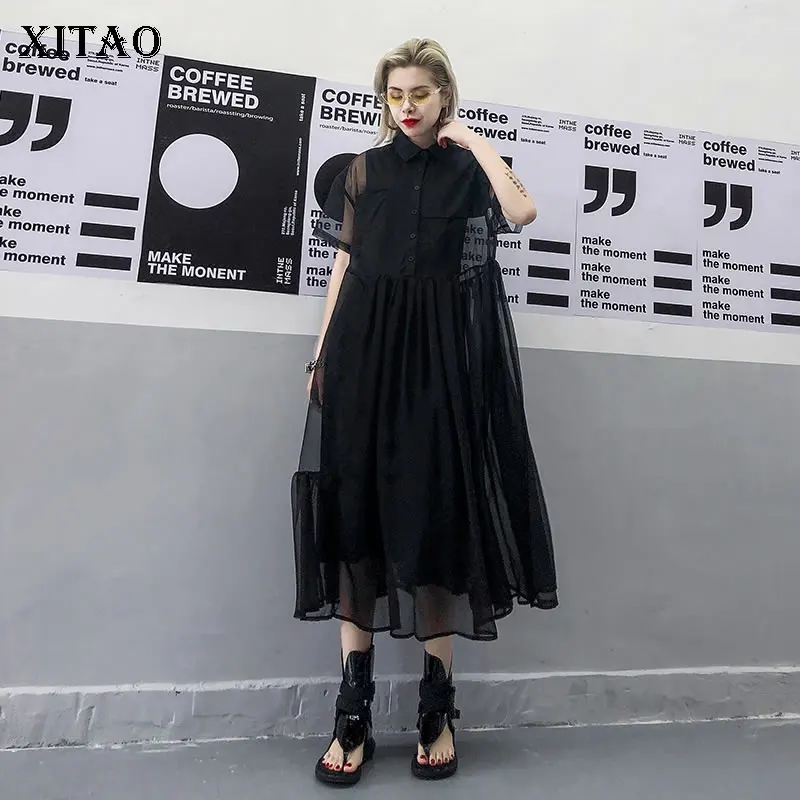 XITAO Tide/комплект из 2 предметов женское платье миди в стиле пэчворк с сетчатым