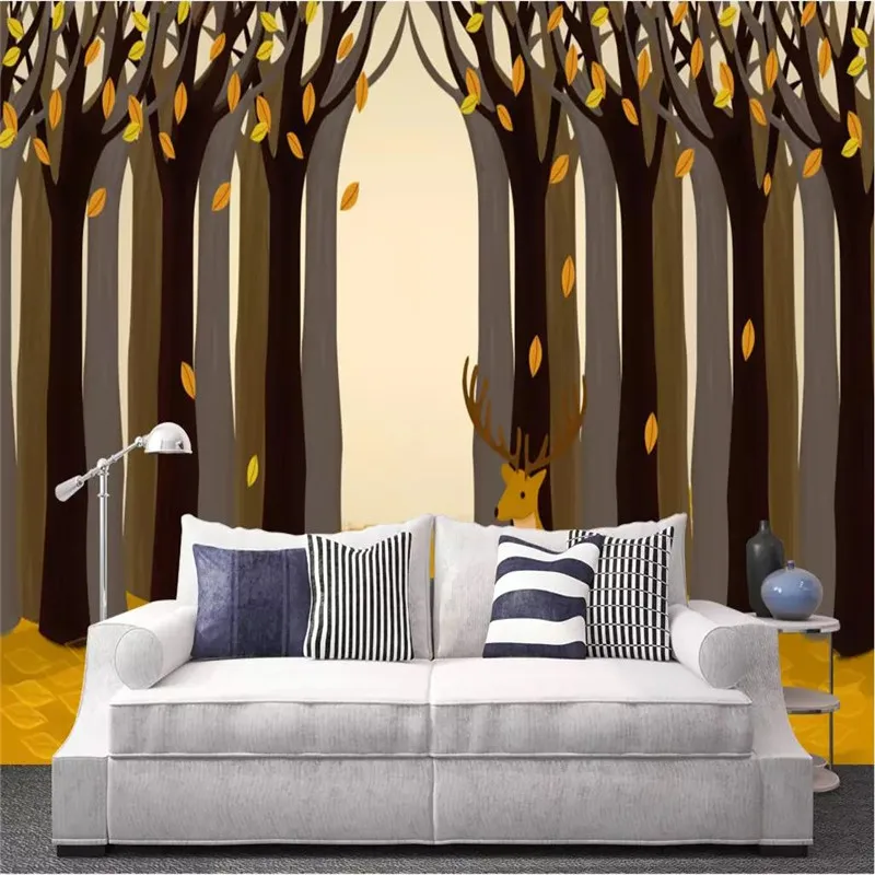 Custom 3d wallpaper abstract autumn forest cartoon animal living room bedroom room wall high-grade waterproof material Custom 3d wallpaper abstract autumn forest cartoon animal living room bedroom room wall high-grade waterproof material