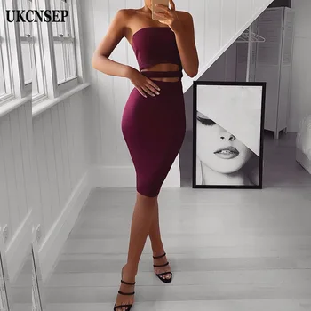 

UKCNSEP 2020 New Sexy Sleeveless Summer Dress Women Strapless Waist Cut Out Elegant Bodycon Evening Party Dress Vestidos
