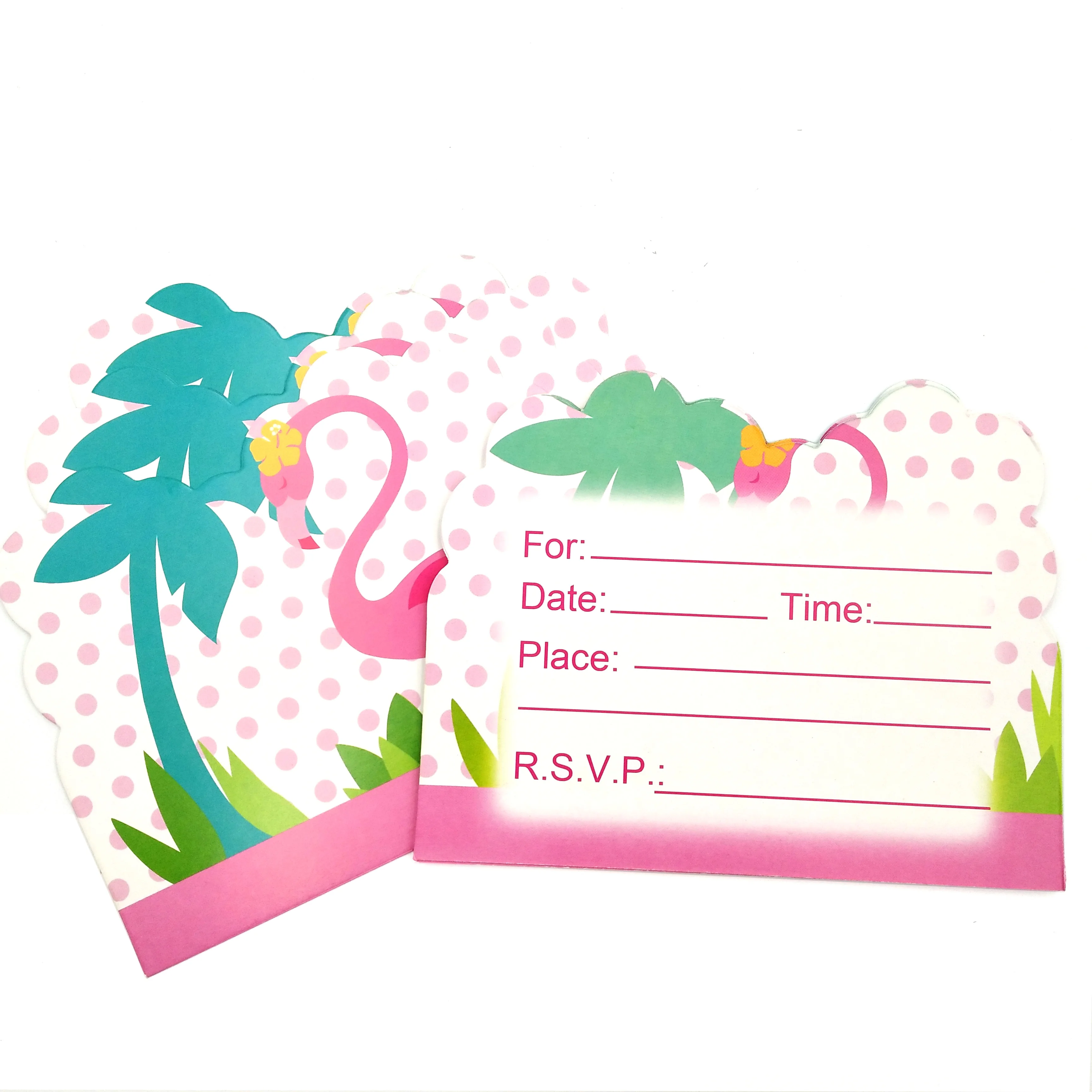 

10pcs/lot Flamingo Theme Party Paper Invitation Card Kids Happy Birthday Party Supplies Decoration Favors Cartoon Supplies