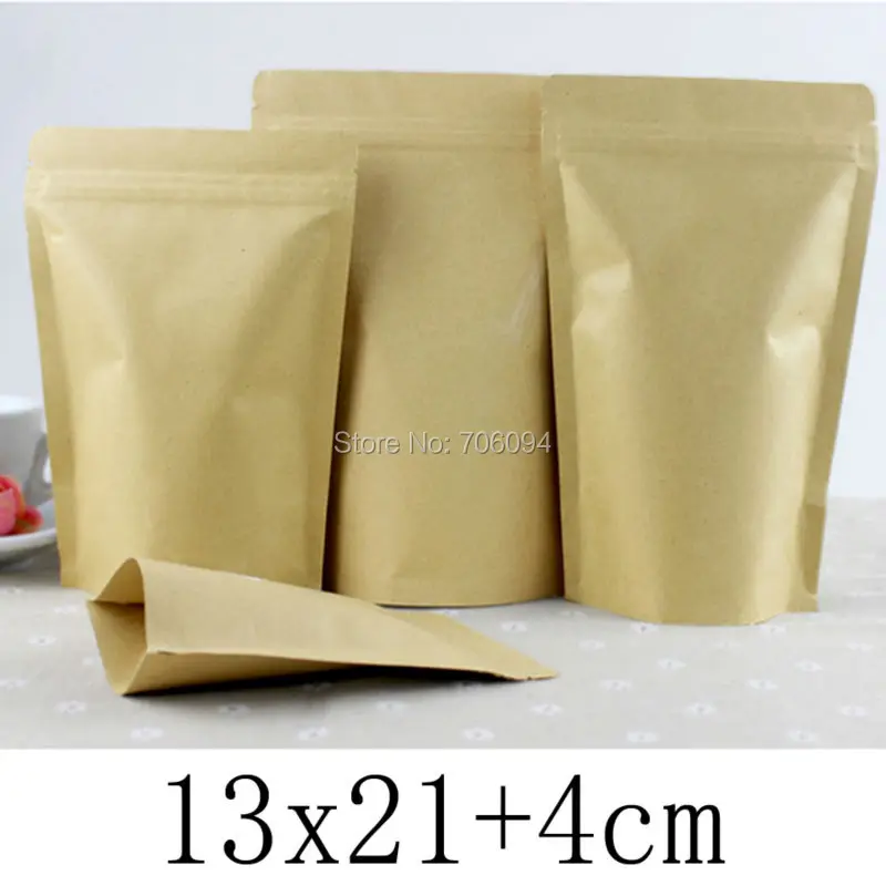 13*21+4cm,200pcs/lot,28mic. Stand up Kraft Paper Bag,Zipper/ziplock