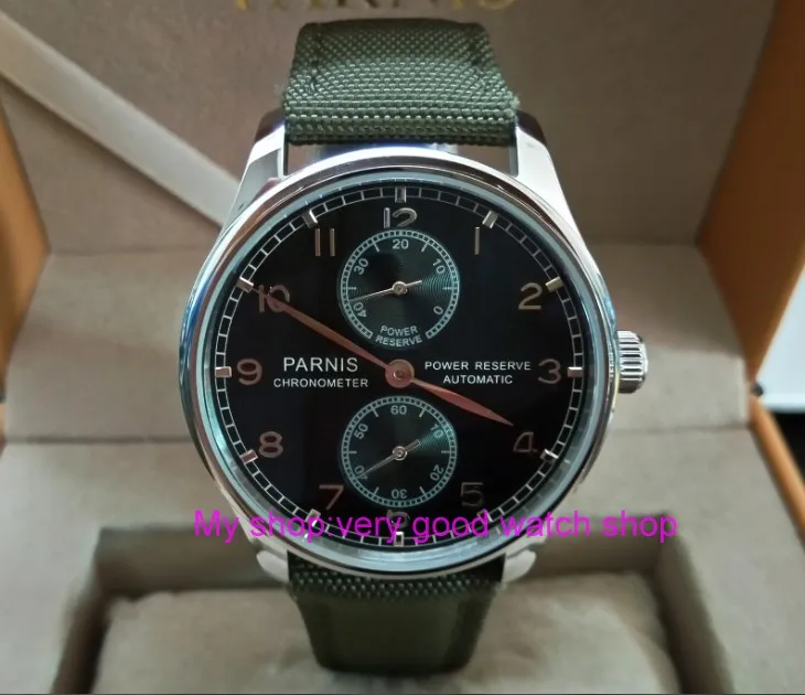 

43mm PARNIS black dial ST25 Automatic Self-Wind movement men's watches power reserve Mechanical watches Fxdf196a