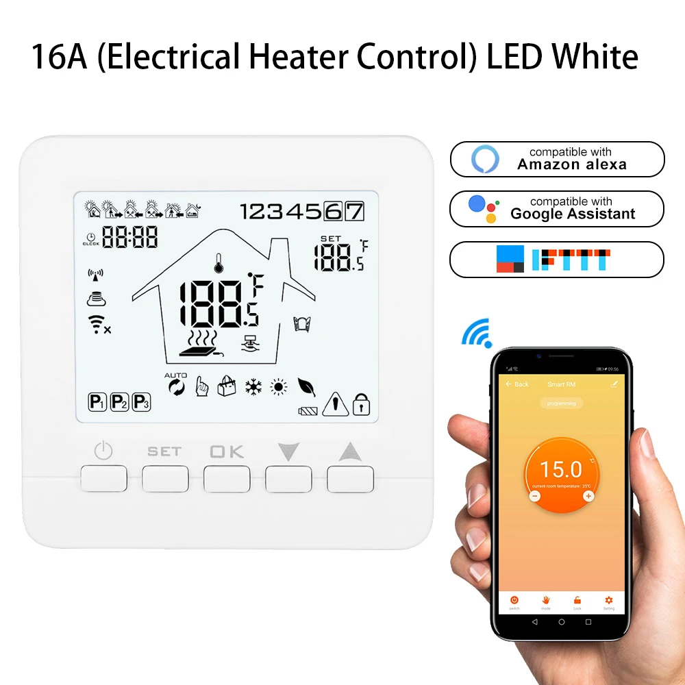 Умный WiFi термостат, регулятор температуры воды, электрический теплый пол, Подогрев воды, газовый котел, работает с Echo Google Home - Цвет: Electric Heater 16A