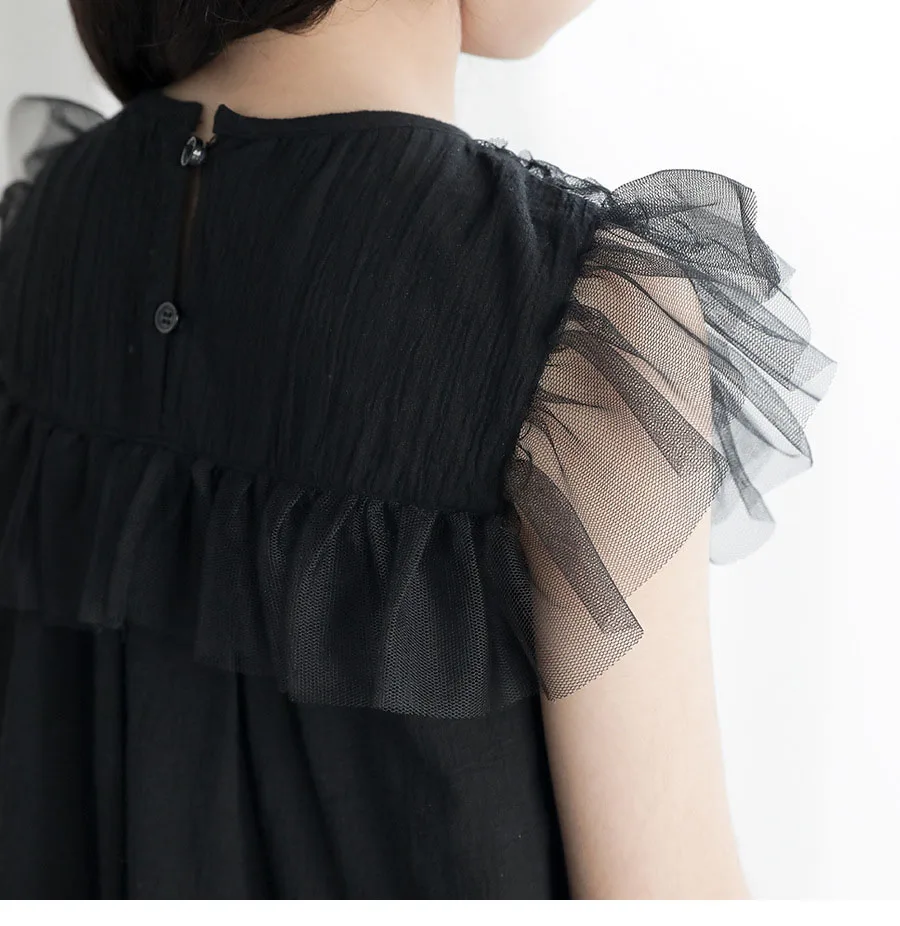 mesh patchwork girls party dress kids clothes black sleeveless ruched girls dresses 2018 summer infant dresses children clothing (3)