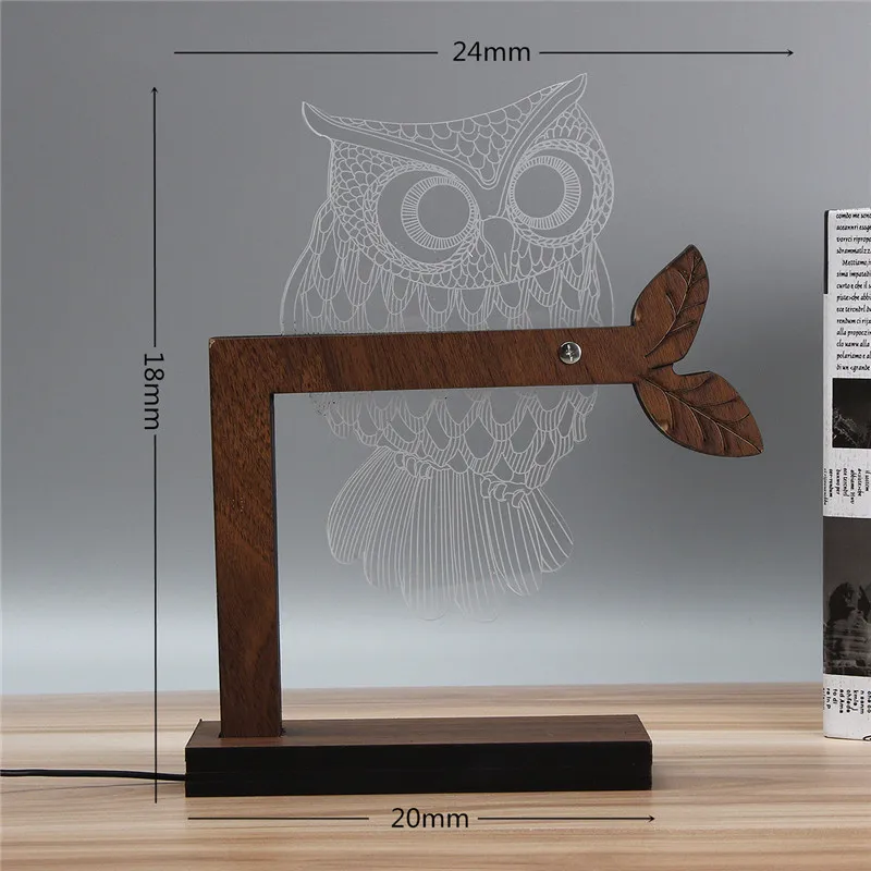 Лучший деревянный USB 3D светодиодный Ночной светильник в виде бабочки совы, теплый светильник, настольные лампы для чтения, домашний декор для спальни, подарок на день рождения