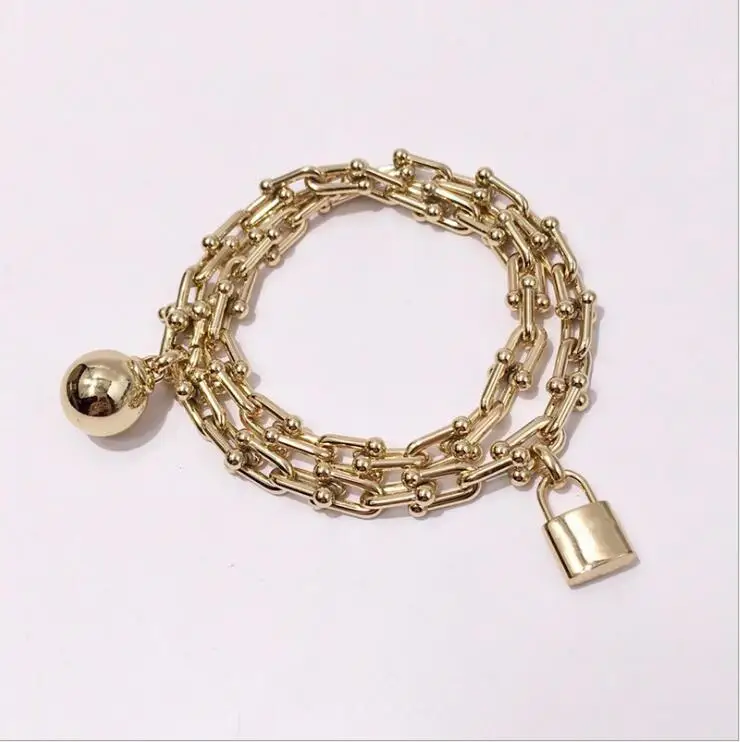 Armbanen voor vrouwen ювелирные изделия из титановой стали t образная u цепь замок мяч