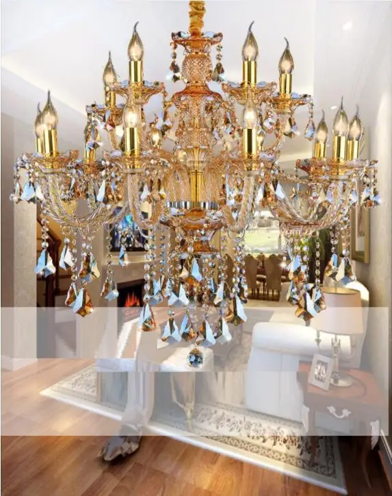Современная хрустальная люстра, люстры для гостиной, декоративные многоцветные подвески и люстры, домашнее освещение, домашняя лампа - Цвет абажура: Gold with Cognac