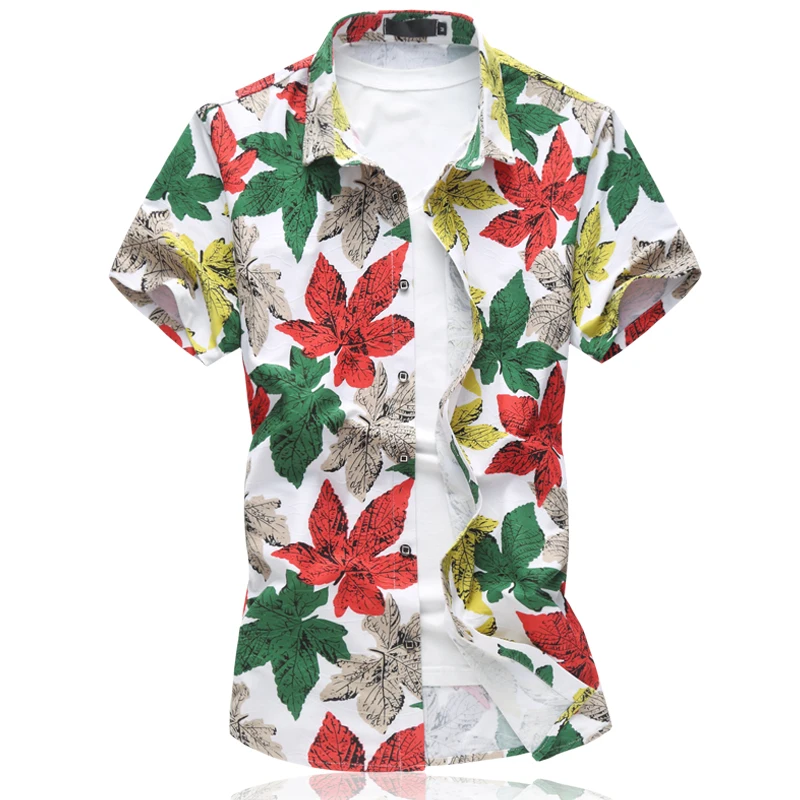 LONMMY Летняя мужская рубашка с цветочным принтом, повседневная приталенная белая рубашка с цветочным принтом, мужская рубашка с коротким рукавом, плюс Размер 6XL