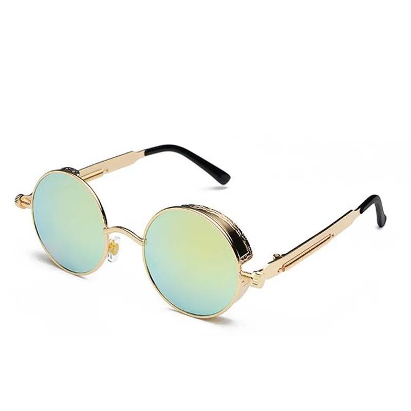 Ретро Классические круглые стимпанк Солнцезащитные очки, модные женские брендовые дизайнерские металлические светоотражающие солнцезащитные очки, красные зеркальные очки oculos de sol - Цвет линз: Gold frame gold