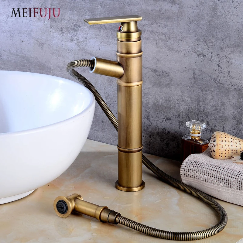 

Oil Rubbed Bronze Basin Faucet Hot and Cold Bathroom Wash Basin Faucet Pull Out Crane Copper Sink Basin Faucet Water Tap Black
