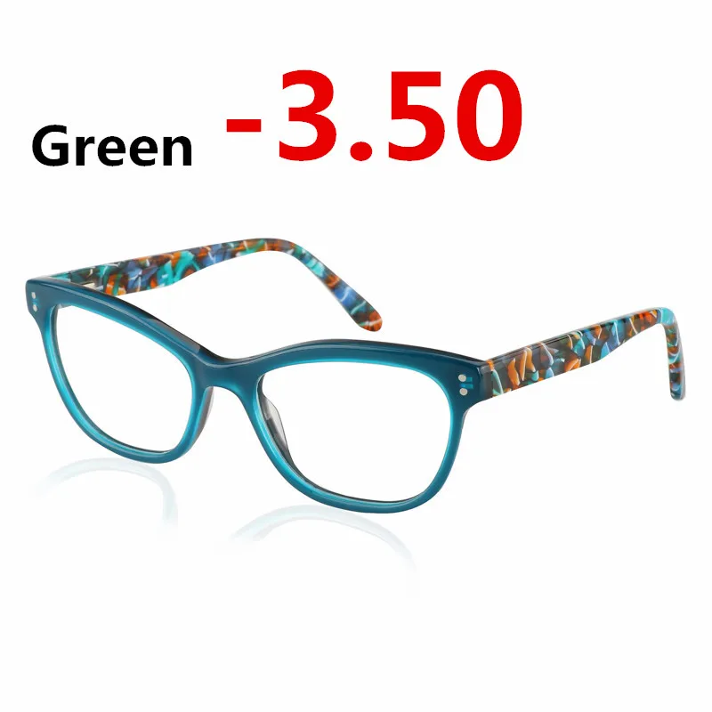 Ацетатная оправа для очков, женские готовые солнцезащитные фотохромные Оправы для близорукости, оправы для оптических очков и линзы по рецепту, очки для близорукости - Цвет оправы: green -3.50