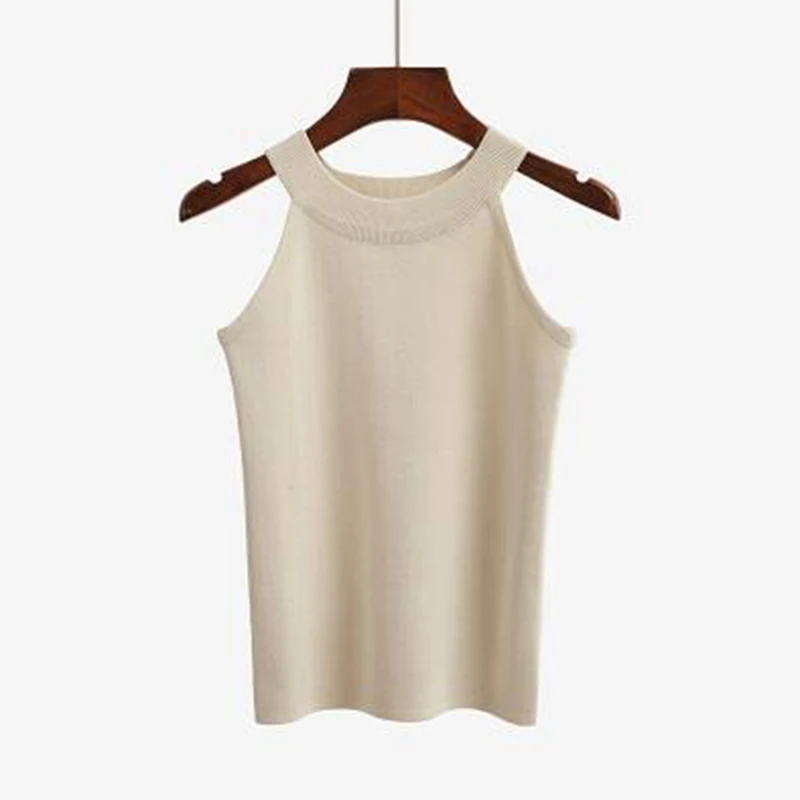

Hot Summer Women Slim Knitting Halter Camisole Tops Female Bodycon Knitted Tanks Sleeveless Basic Solid T Shirts Sexy Top