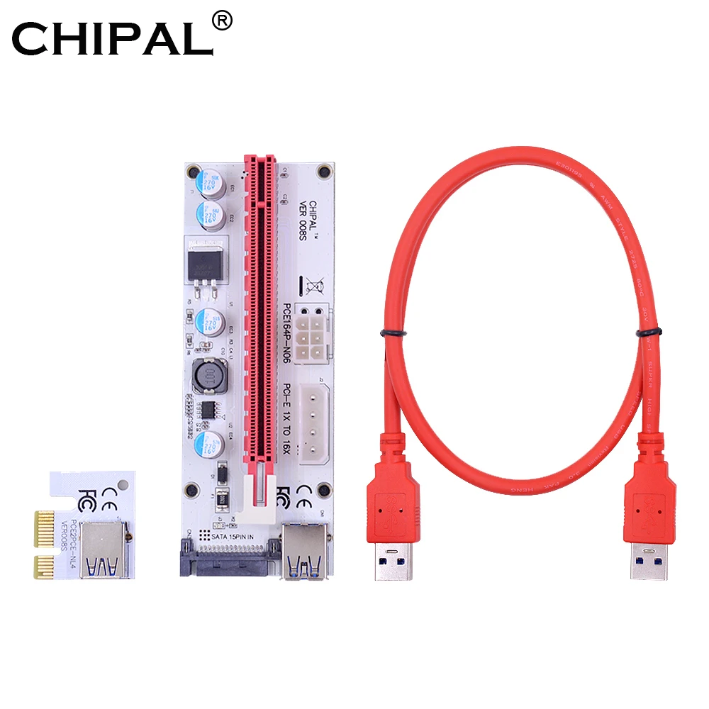 CHIPAL Red 60 см VER008S 3 в 1 PCI Express Райзер-карта 008s 1x к 16x адаптер 4Pin 6Pin SATA Power для видеокарты