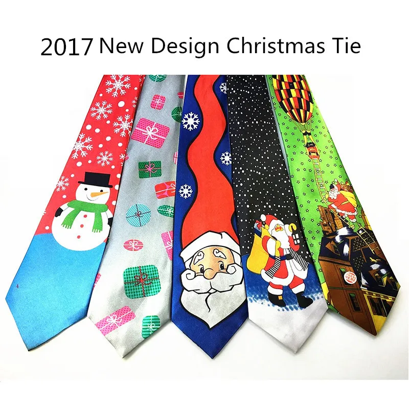 

RBOCOTT Blue Printed Christmas Tie 9.5cm Green Tree Novelty Necktie Red Santa Claus Snowflake Neck Tie For Festival Gift