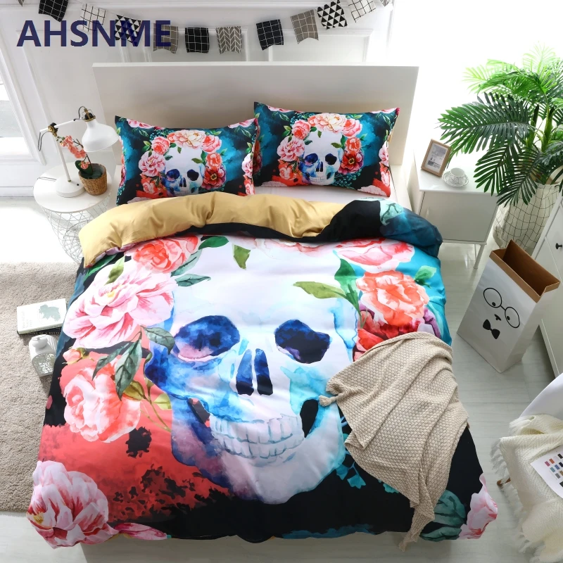 AHSNME Floral Printed Bedding Set Skeleton Duvet Cover Sets 3d Flower