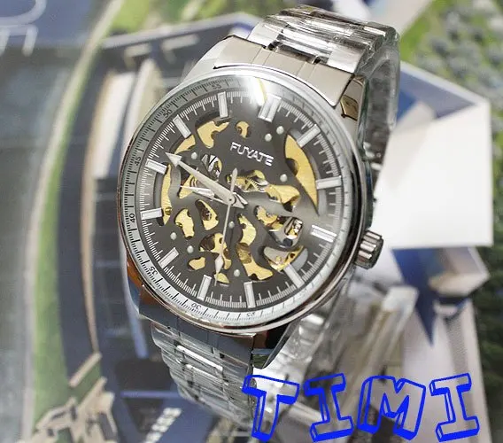 

New Steel AUTO Skeleton Mechanical Mens Watch Xmas Gift