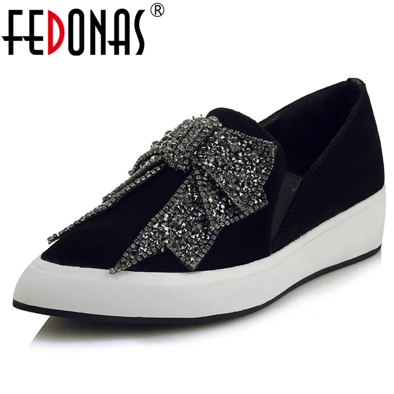 

FEDONAS New Sexy Glitters Bowtie Party Wedding Shoes Woman Flats Platforms Pointed Toe Slip On Spring Summer Loafters Flats Shoe