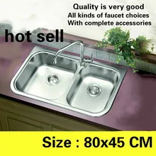 Стандартная Мода Большая кухонная раковина пищевые продукты длительного хранения 304 нержавеющая сталь Горячая двойной корыто 800x450 мм