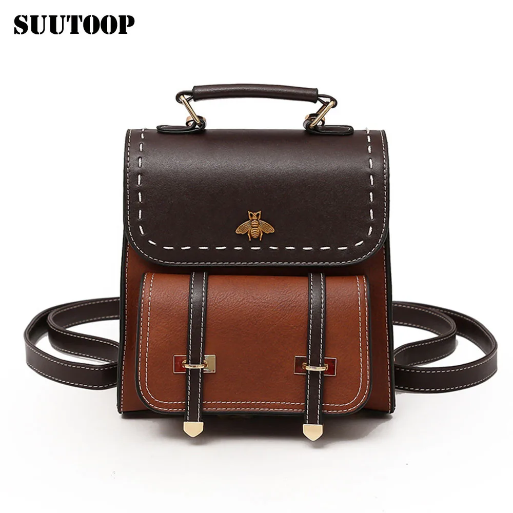  Female Vintage Square PU Leather Small Backpack for Women Bag 2019 New Schoolbag Feminina Fashion T - 33009247758