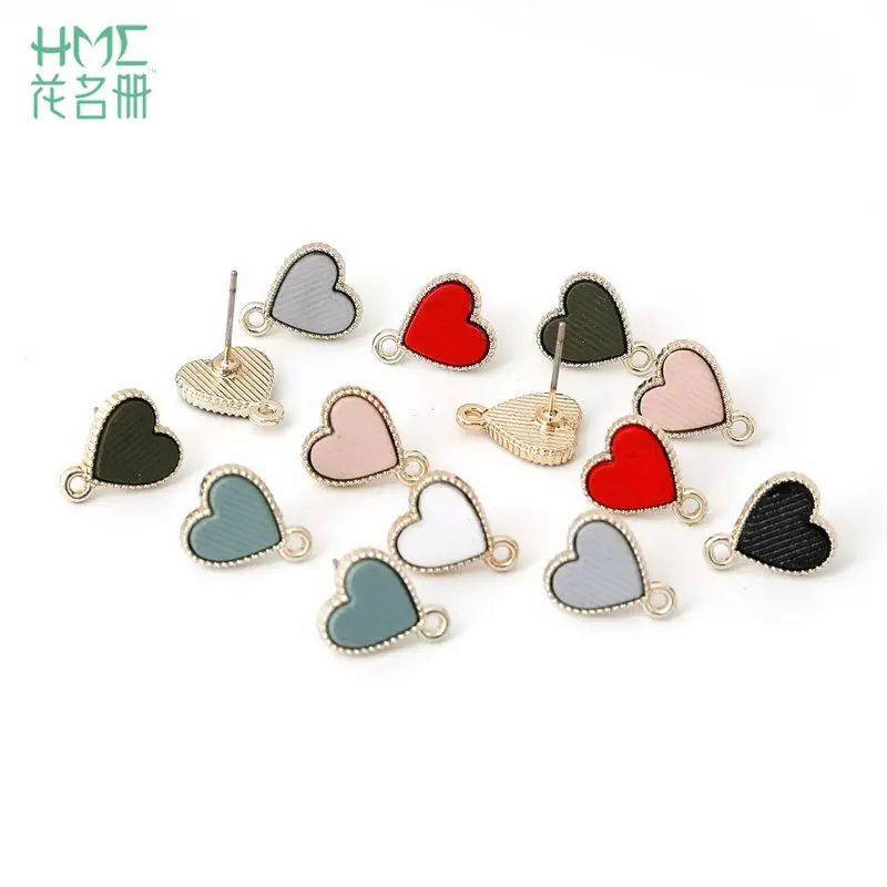 

4pcs/lot Dripping Oil 11x14mm Heart Shape Fashion Stud Earring For Women2018 Enamel Stud Earring Findings For DIY Jewelry Making