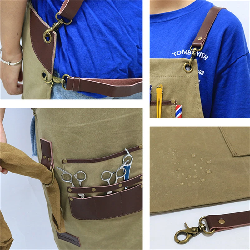 WEEYI Waxed Canvas Apron Hairdresser Baber Man Ladies Aprons For Work Kitchen Restaurant Waitress Women avental delantal barbero