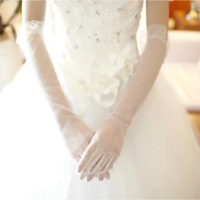 Hot Sale Elegant Elbow Length Net Finger White Bri...